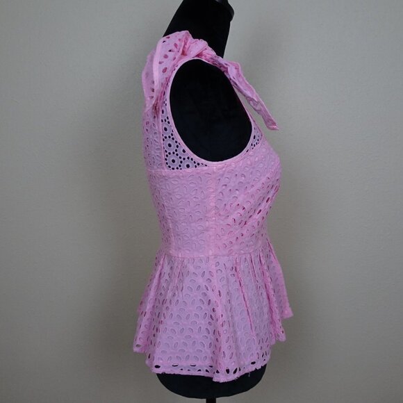 Lilly Pulitzer Diara Pink Eyelet Lace Top Peplum Sleeveless Size 0 - Picture 7 of 10